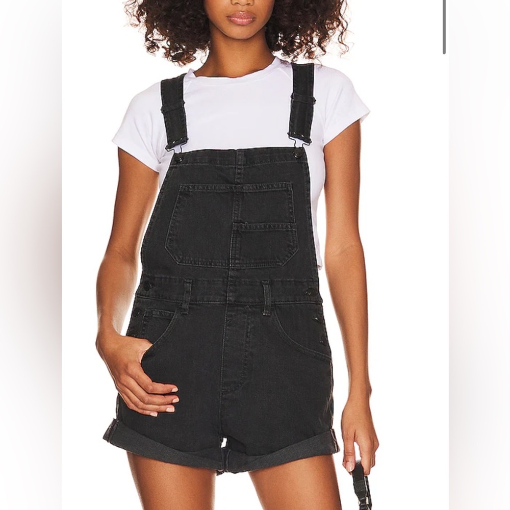 Black Denim Overall Shorts